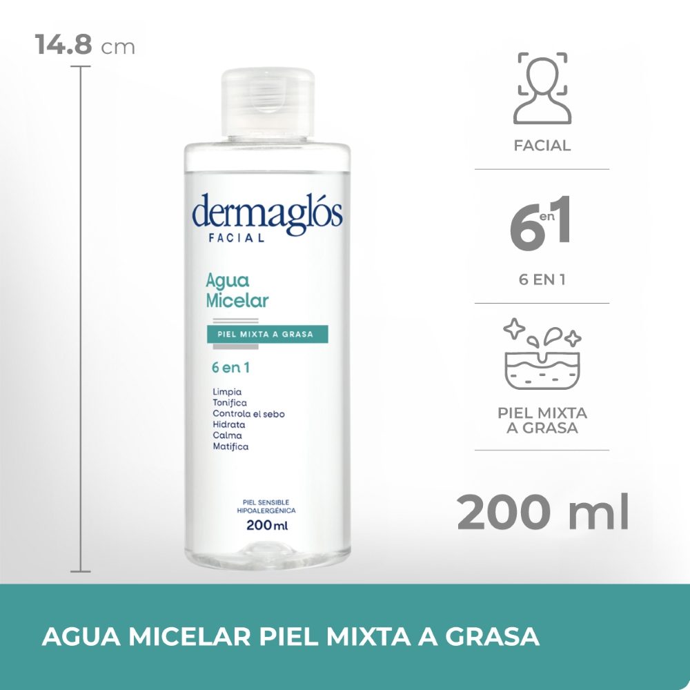 DERMAGLOS FACIAL AGUA MICELAR PIEL MIXTA A GRASA X200 - Imagen 2
