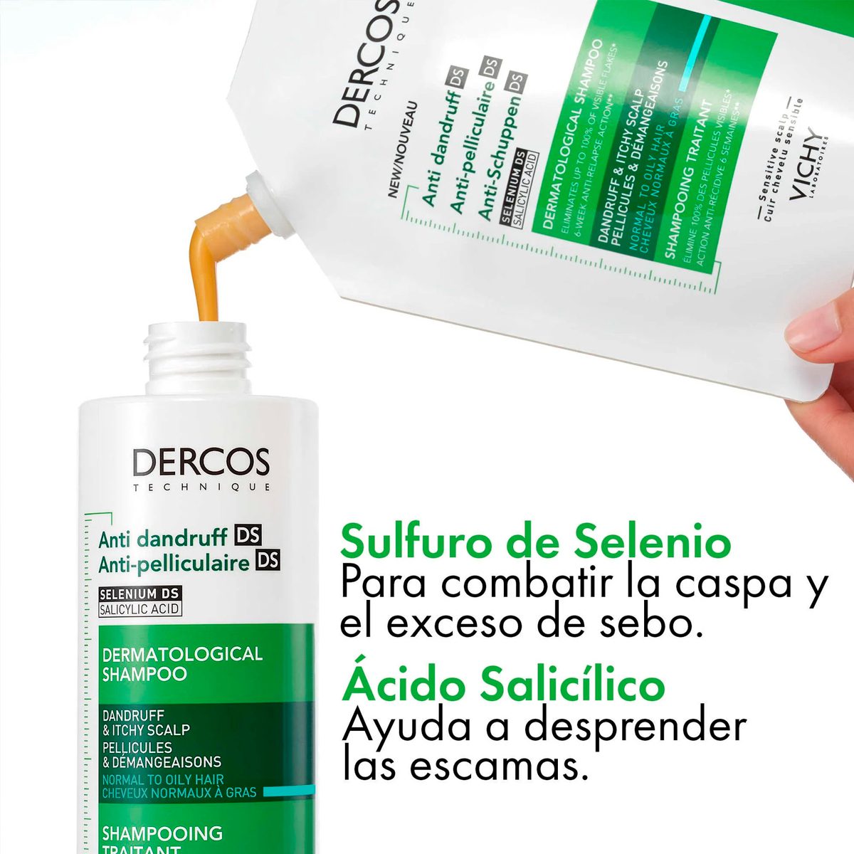 VICHY DERCOS DS ANTICASPA CABELLO NORMAL A GRASO REFILL X 390ml - Imagen 4