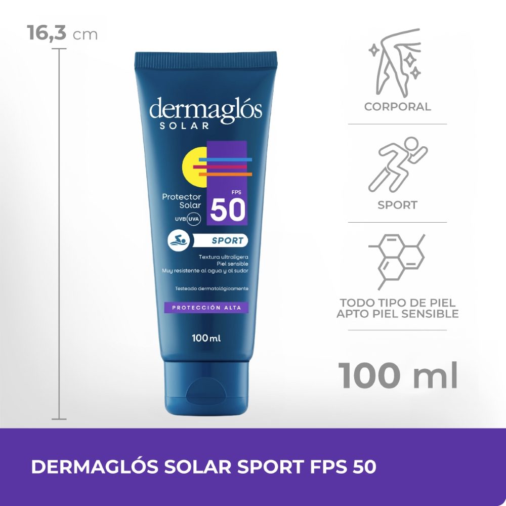 DERMAGLOS SOLAR SPORT Fps50 RESISTENTE AL AGUA X 100ml - Imagen 5