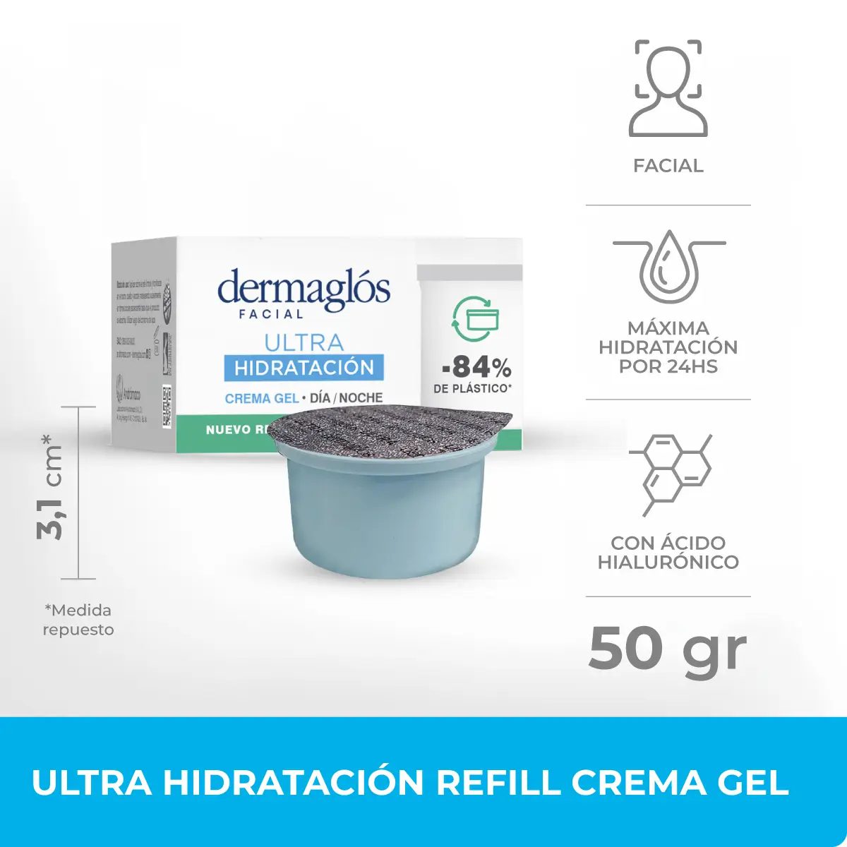 DERMAGLÓS FACIAL ULTRA HIDRATACIÓN CREMA GEL DÍA Y NOCHE REPUESTO X 50 - Imagen 6