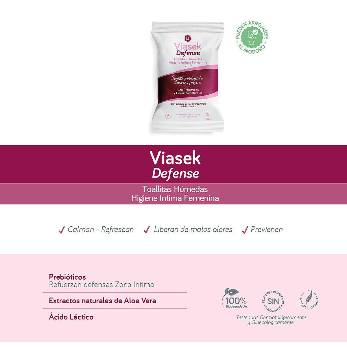 VIASEK DEFENSE TOALLITAS HIGIENE INTIMA X 16 Sobres - Imagen 3