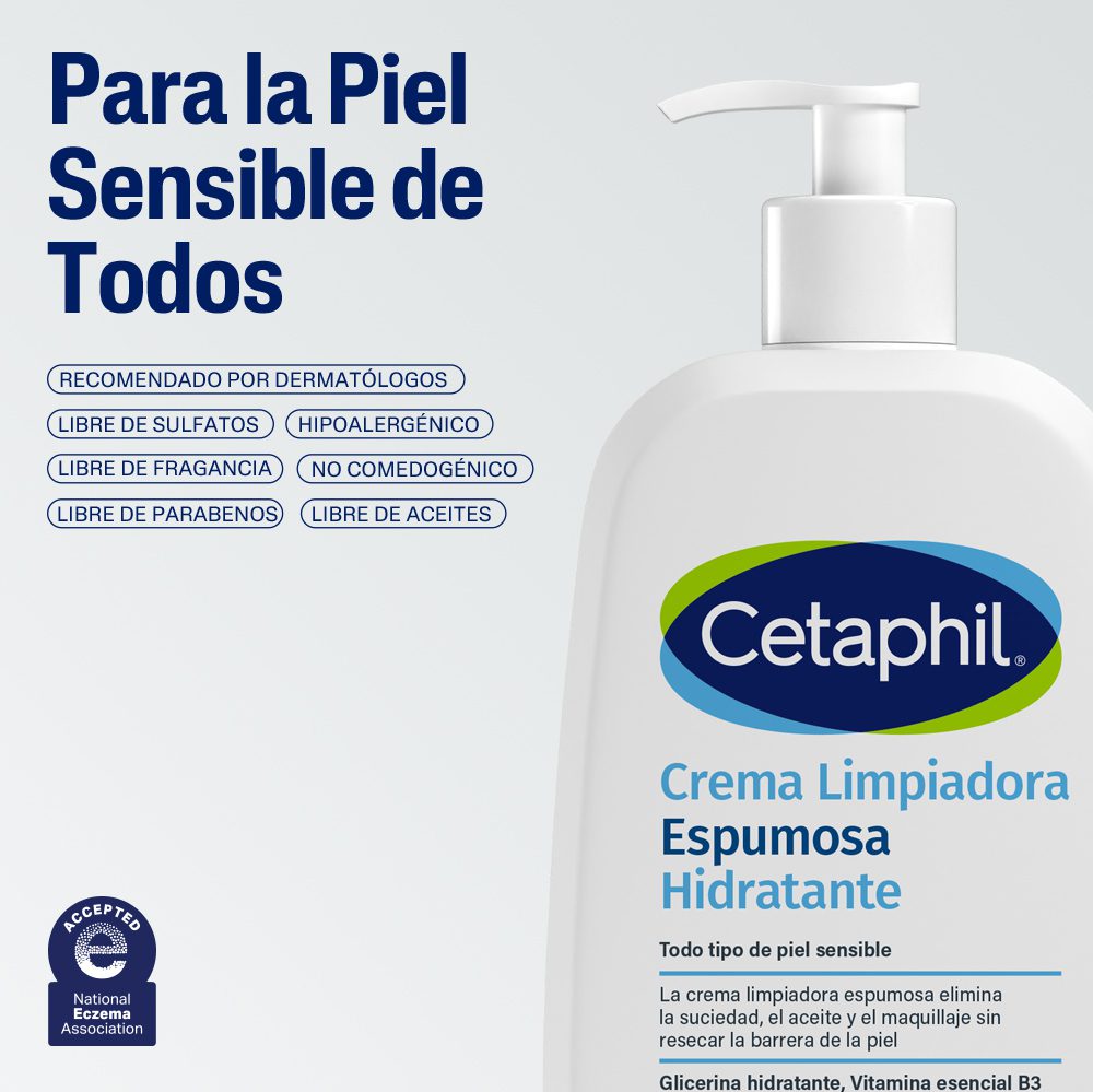 CETAPHIL CREMA LIMPIADORA ESPUMOSA HIDRATANTE FACIAL PIEL SENSIBLE X 473ml - Imagen 3
